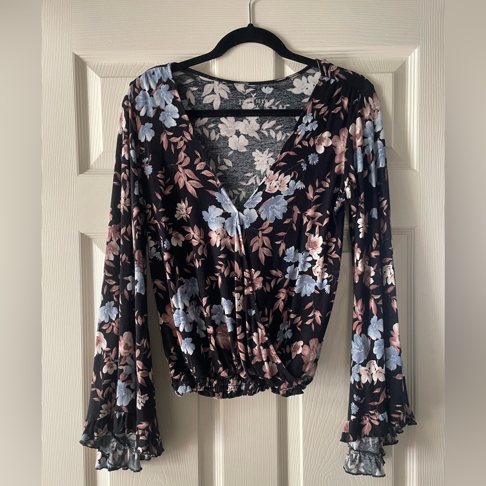 American Eagle Bell Sleeve Plunge Neck Blouse